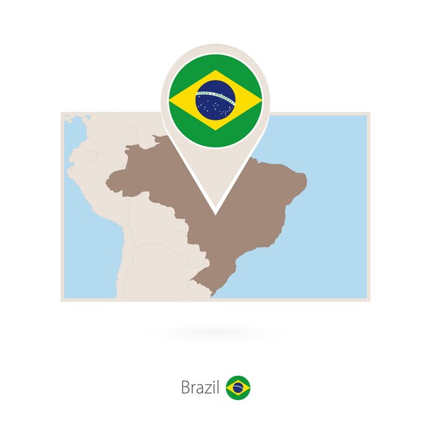 Mapa rectangular de Brasil con el icono de pin de Brasil