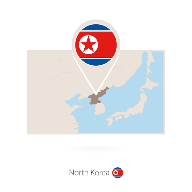 Mapa rectangular de Corea del Norte con el ícono del alfiler de Corea del norte