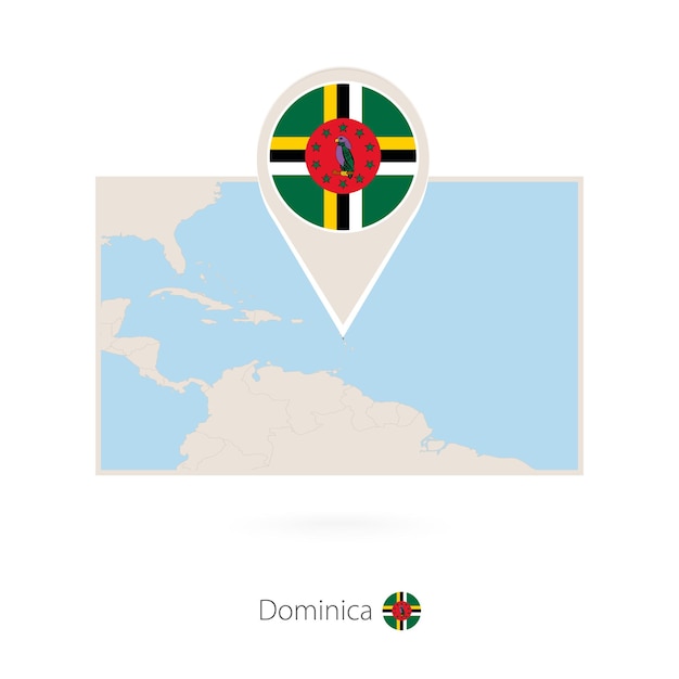 Mapa rectangular de Dominica con el ícono del alfiler de Dominica