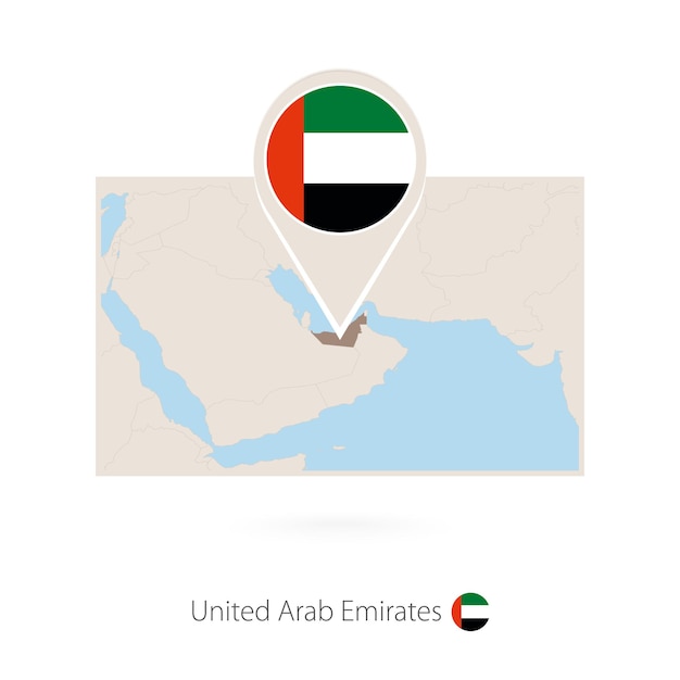 Vector mapa rectangular de los emiratos árabes unidos con icono de pin de los eau