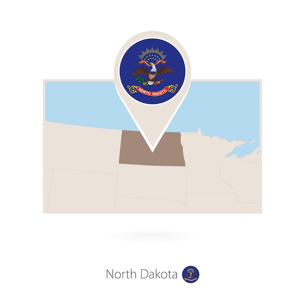 Mapa rectangular del estado estadounidense de dakota del norte con un icono de alfiler de dakota del norte