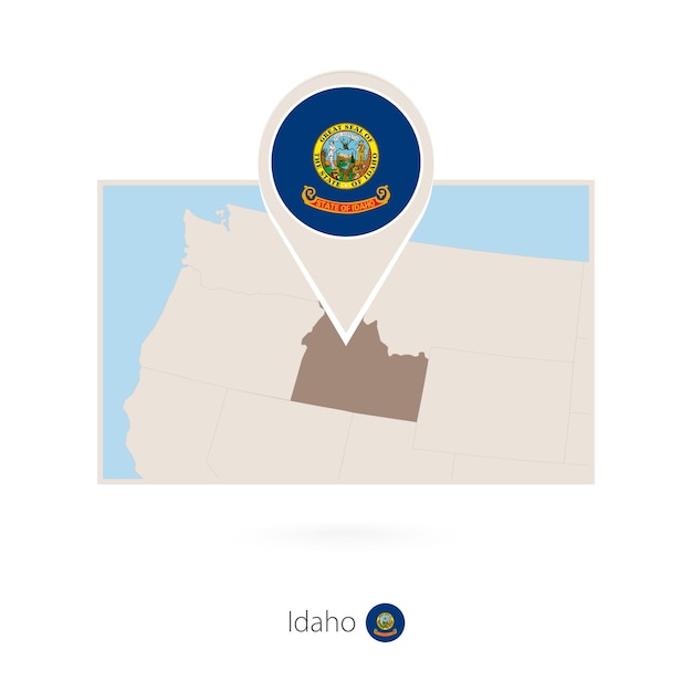 Mapa rectangular del estado estadounidense de idaho con el icono de pin de idaho