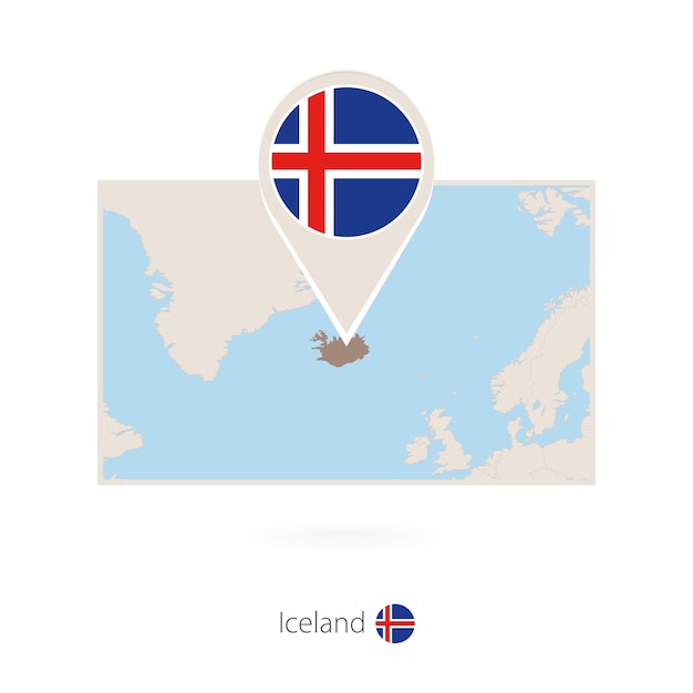 Mapa rectangular de Islandia con el ícono del alfiler de Islandia