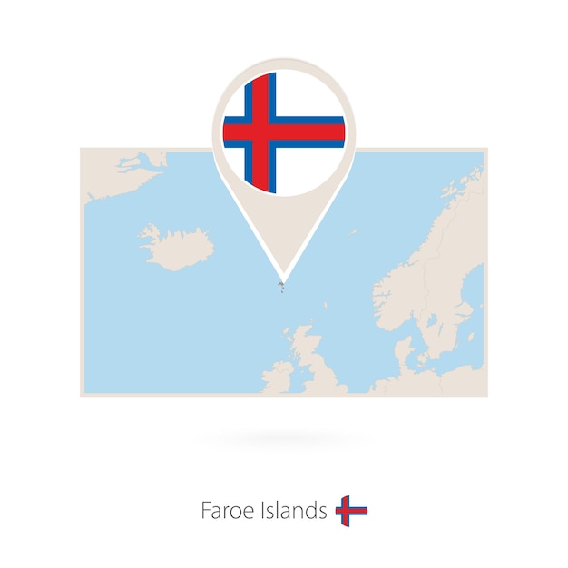 Vector mapa rectangular de las islas feroe con icono de alfiler de las isras feroe