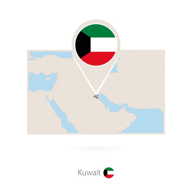 Mapa rectangular de kuwait con el ícono del pin de kuwait