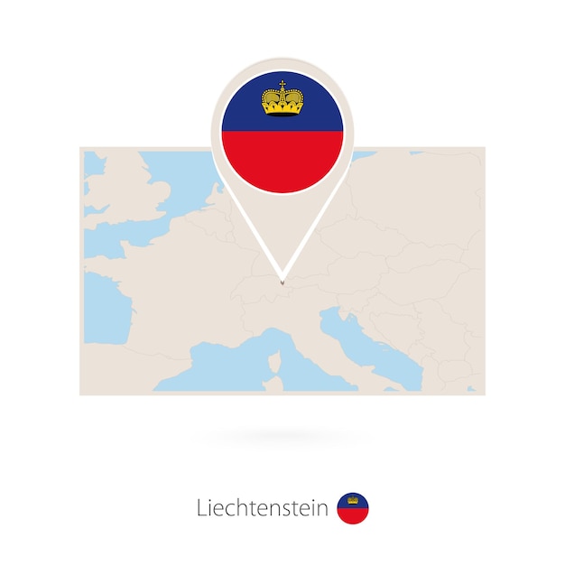 Mapa rectangular de Liechtenstein con el ícono de la aguja de Liechtenstein