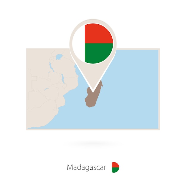 Mapa rectangular de Madagascar con el icono de pin de Madagascar