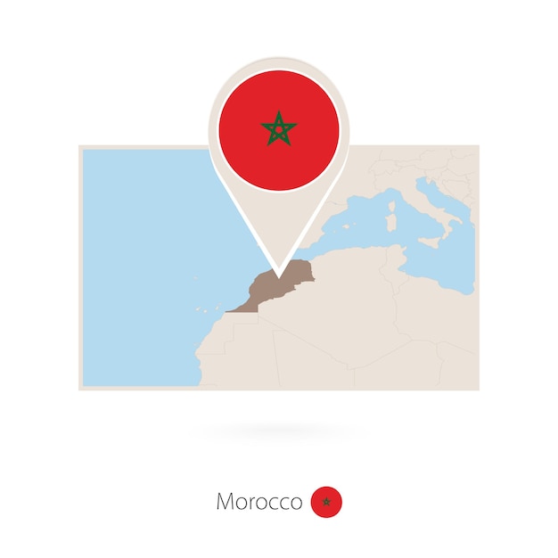 Mapa rectangular de Marruecos con el icono de pin de Marrueco