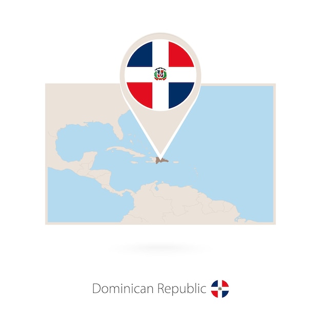 Mapa rectangular de la República Dominicana con el icono del alfiler de la República dominicana