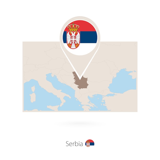 Mapa rectangular de Serbia con el ícono del alfiler de Serbia
