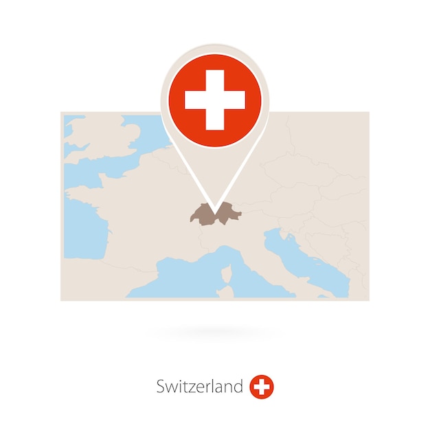 Mapa rectangular de Suiza con el ícono del alfiler de Suiza