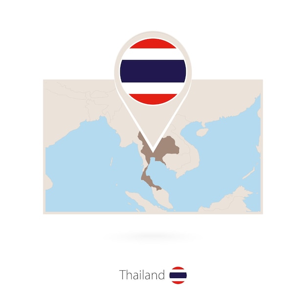 Mapa rectangular de Tailandia con el ícono del alfiler de Tailandía