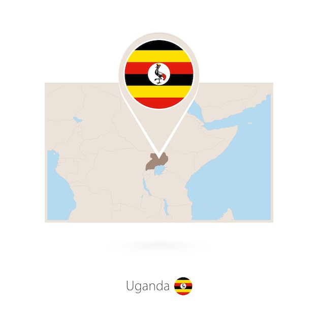 Mapa rectangular de Uganda con el icono de pin de Uganda