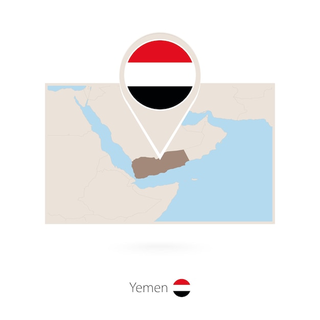 Mapa rectangular de Yemen con el icono de pin de Yemen