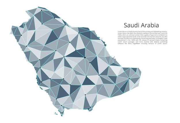 Vector mapa de la red de comunicación de arabia saudita imagen polivinílica baja vectorial de un mapa global con luces en forma de ciudades