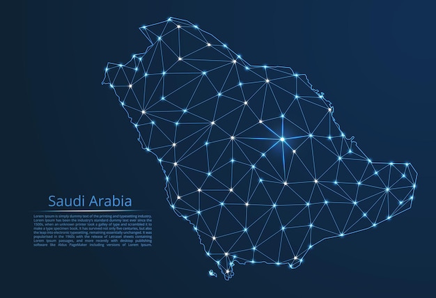 Mapa de la red de comunicación de arabia saudita imagen polivinílica baja vectorial de un mapa global con luces