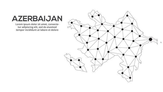 Mapa de la red de comunicación de Azerbaiyán Imagen vectorial de un mapa global polivinílico bajo con luces de la ciudad Mapa en forma de líneas y puntos