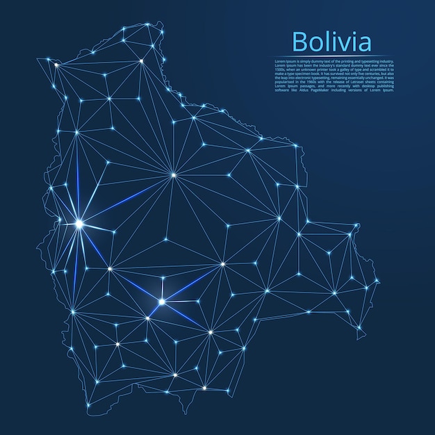 Mapa de la red de comunicación de bolivia imagen polivinílica baja vectorial de un mapa global con luces en forma de ciudades