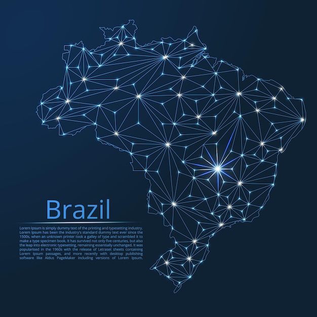 Mapa de la red de comunicación de Brasil Imagen polivinílica baja vectorial de un mapa global con luces