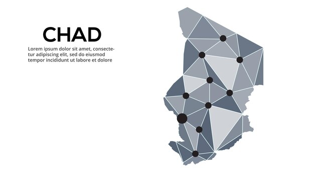 Mapa de la red de comunicación de Chad Imagen vectorial de un mapa global polivinílico bajo con luces de la ciudad Mapa en forma de triángulos y puntos