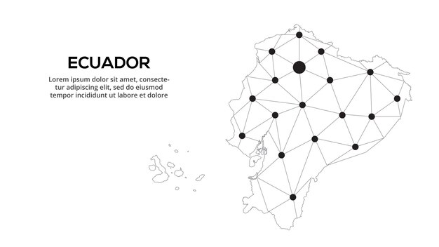 Mapa de la red de comunicación de Ecuador Imagen vectorial de un mapa global polivinílico bajo con luces de la ciudad Mapa en forma de líneas y puntos