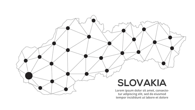 Mapa de la red de comunicación de Eslovaquia Imagen vectorial de un mapa global polivinílico bajo con luces de la ciudad Mapa en forma de líneas y puntos
