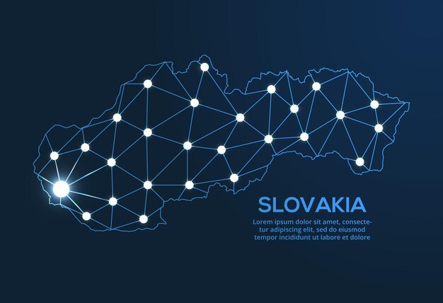 Mapa de la red de comunicación de Eslovaquia Vector de imagen polivinílica baja de un mapa global con luces en forma de ciudades Mapa en forma de constelación muda y estrellas