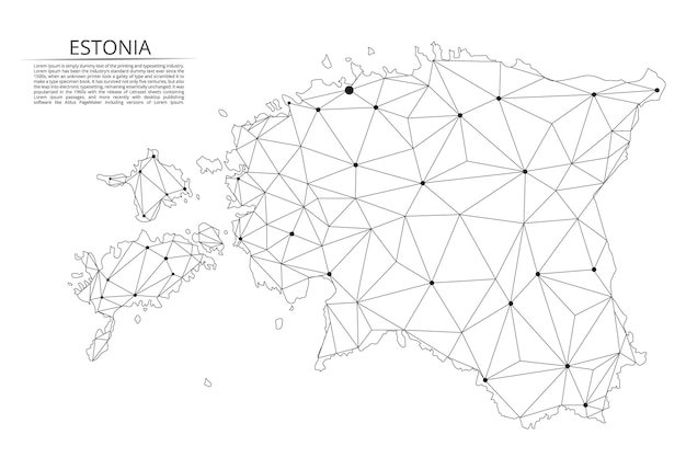 Mapa de la red de comunicación de Estonia Imagen vectorial de baja poli de un mapa global con luces en forma de ciudades