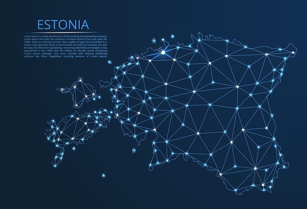 Mapa de la red de comunicación de estonia vector imagen polivinílica baja de un mapa global con luces