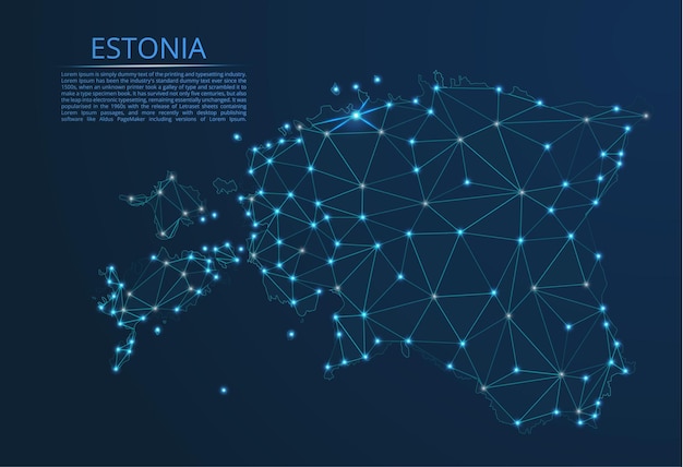 Mapa de la red de comunicación de Estonia Vector imagen polivinílica baja de un mapa global con luces