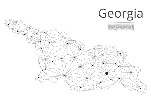 Mapa de la red de comunicación de Georgia Imagen vectorial de baja poli de un mapa global con luces en forma de ciudades
