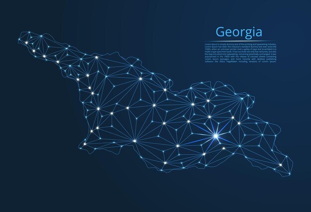 Mapa de la red de comunicación de Georgia Vector imagen polivinílica baja de un mapa global con luces