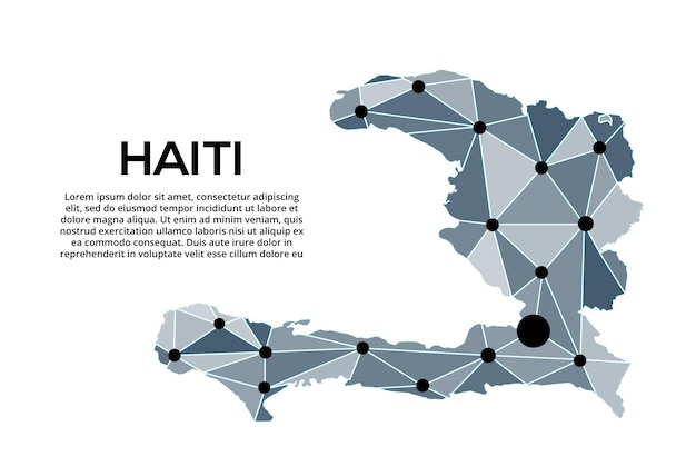 Mapa de la red de comunicación de Haití Imagen vectorial de un mapa global polivinílico bajo con luces de la ciudad Mapa en forma de triángulos y puntos