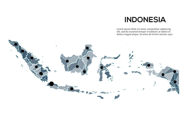 Mapa de la red de comunicación de Indonesia Imagen vectorial de un mapa global polivinílico bajo con luces de la ciudad Mapa en forma de triángulos y puntos