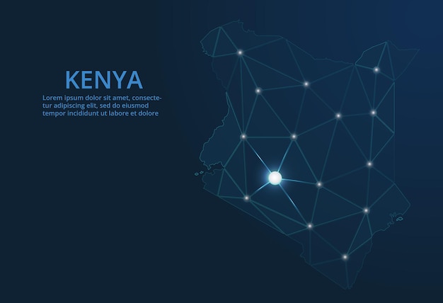Mapa de la red de comunicación de Kenia Vector de imagen polivinílica baja de un mapa global con luces en forma de ciudades Mapa en forma de constelación muda y estrellas