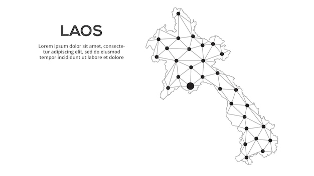 Mapa de la red de comunicación de Laos Imagen vectorial de un mapa global polivinílico bajo con luces de la ciudad Mapa en forma de líneas y puntos