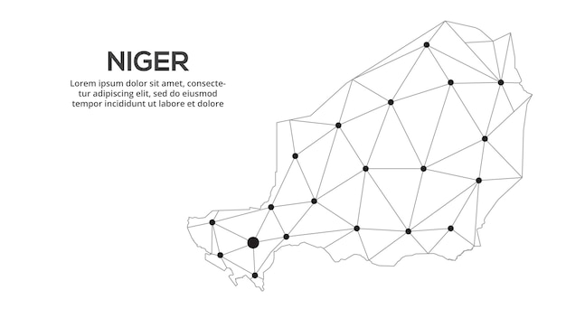 Mapa de la red de comunicación de níger vector de imagen polivinílica baja de un mapa global con luces en forma de ciudades mapa en forma de constelación muda y estrellas