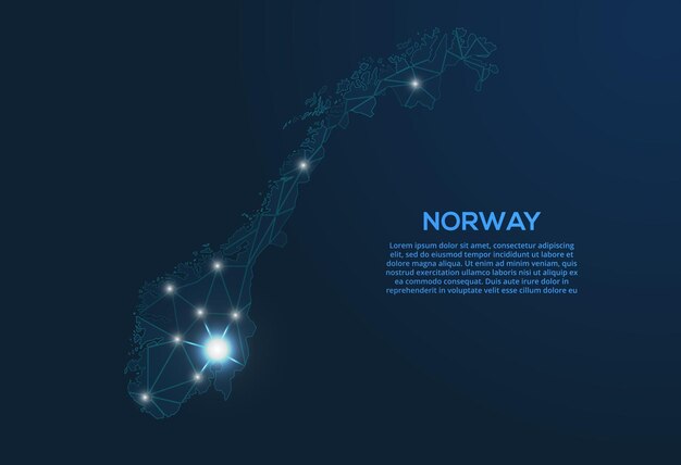 Mapa de la red de comunicación de Noruega Vector de imagen polivinílica baja de un mapa global con luces en forma de ciudades Mapa en forma de constelación muda y estrellas