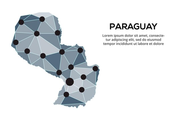 Mapa de la red de comunicación de Paraguay Imagen vectorial de un mapa global polivinílico bajo con luces de la ciudad Mapa en forma de triángulos y puntos