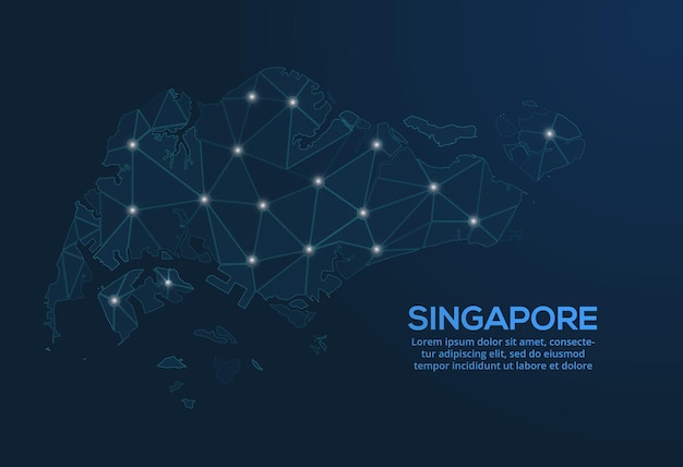 Mapa de la red de comunicación de singapur imagen vectorial de un mapa global con luces en forma de ciudades mapa en forma de constelación muda y estrellas
