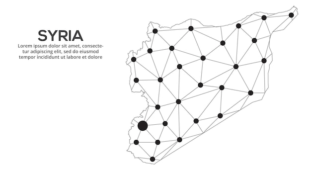 Mapa de la red de comunicación de Siria Imagen vectorial de un mapa global polivinílico bajo con luces de la ciudad Mapa en forma de líneas y puntos