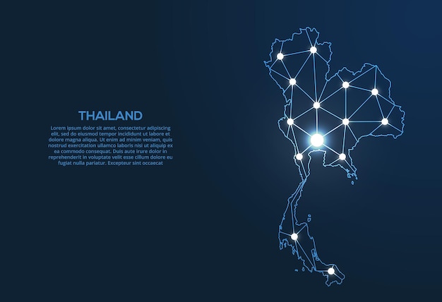 Mapa de la red de comunicación de Tailandia Vector de imagen polivinílica baja de un mapa global con luces en forma de ciudades Mapa en forma de constelación muda y estrellas