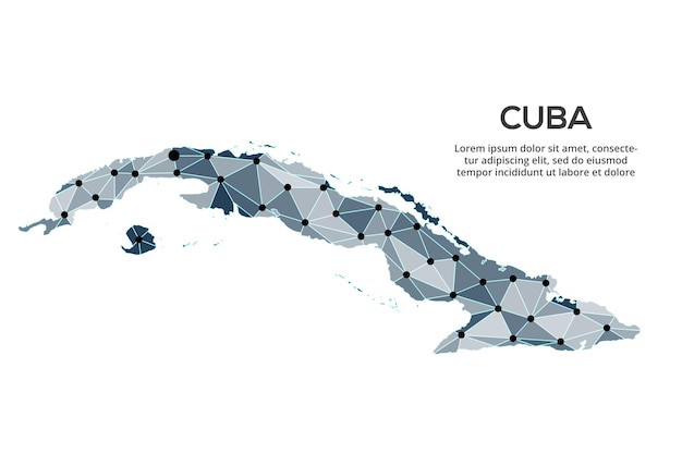 Mapa de la red de comunicaciones de Cuba Imagen vectorial de un mapa global polivinílico bajo con luces de la ciudad Mapa en forma de triángulos y puntos