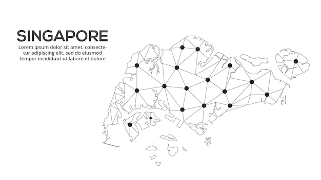 Mapa de la red de comunicaciones de Singapur Imagen vectorial de un mapa global polivinílico bajo con luces de la ciudad Mapa en forma de líneas y puntos