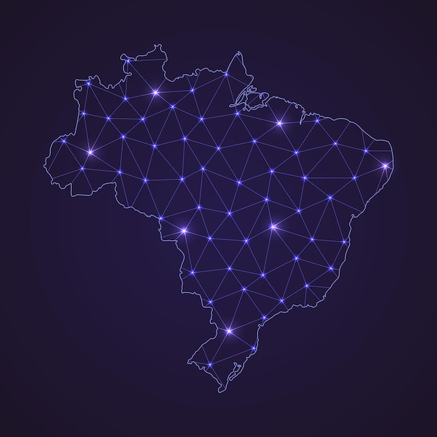 Mapa de la red digital de Brasil. Línea de conexión abstracta y punto sobre fondo oscuro