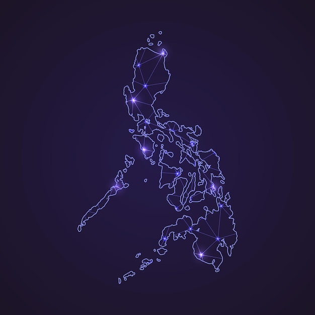 Vector mapa de la red digital de filipinas. línea de conexión abstracta y punto sobre fondo oscuro