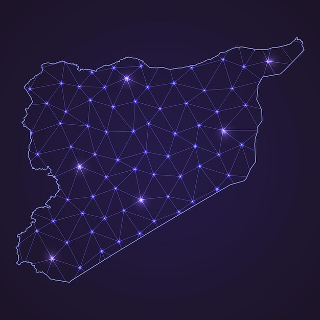 Mapa de la red digital de Siria. Línea de conexión abstracta y punto sobre fondo oscuro