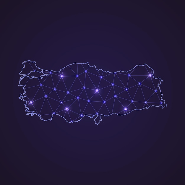Mapa de la red digital de Turquía. Línea de conexión abstracta y punto sobre fondo oscuro