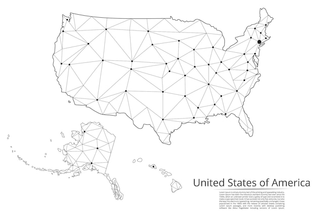 El mapa de la red de los estados unidos de américa imagen vectorial lowpoly de un mapa global con luces en forma