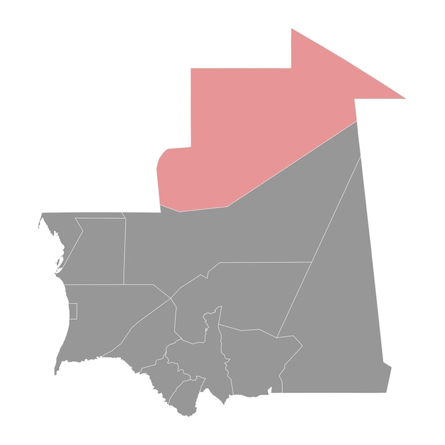 Mapa de la región de Tiris Zemmour división administrativa de Mauritania Ilustración vectorial